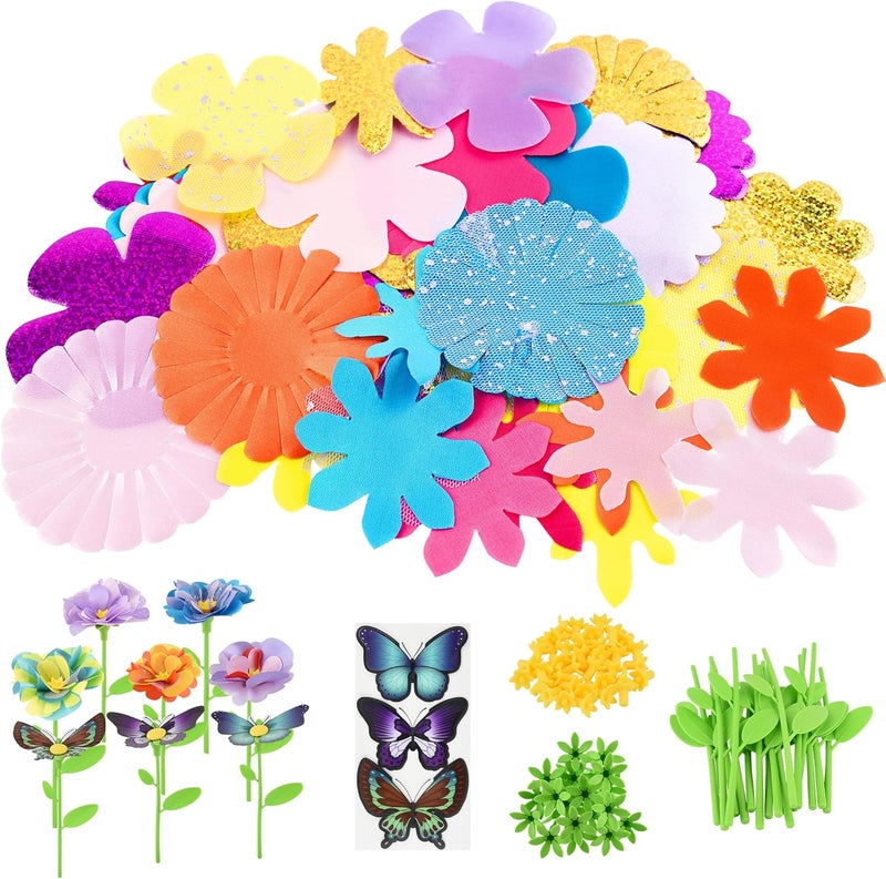 Nicella DIY Fabric Flower Bouquet Toy Accessories – Creative Flower Market & Arts & Crafts Add-On Kits for Kids (Makes 33 Flowers & 3 Butterflies, 36 Pieces Total) - Image 1